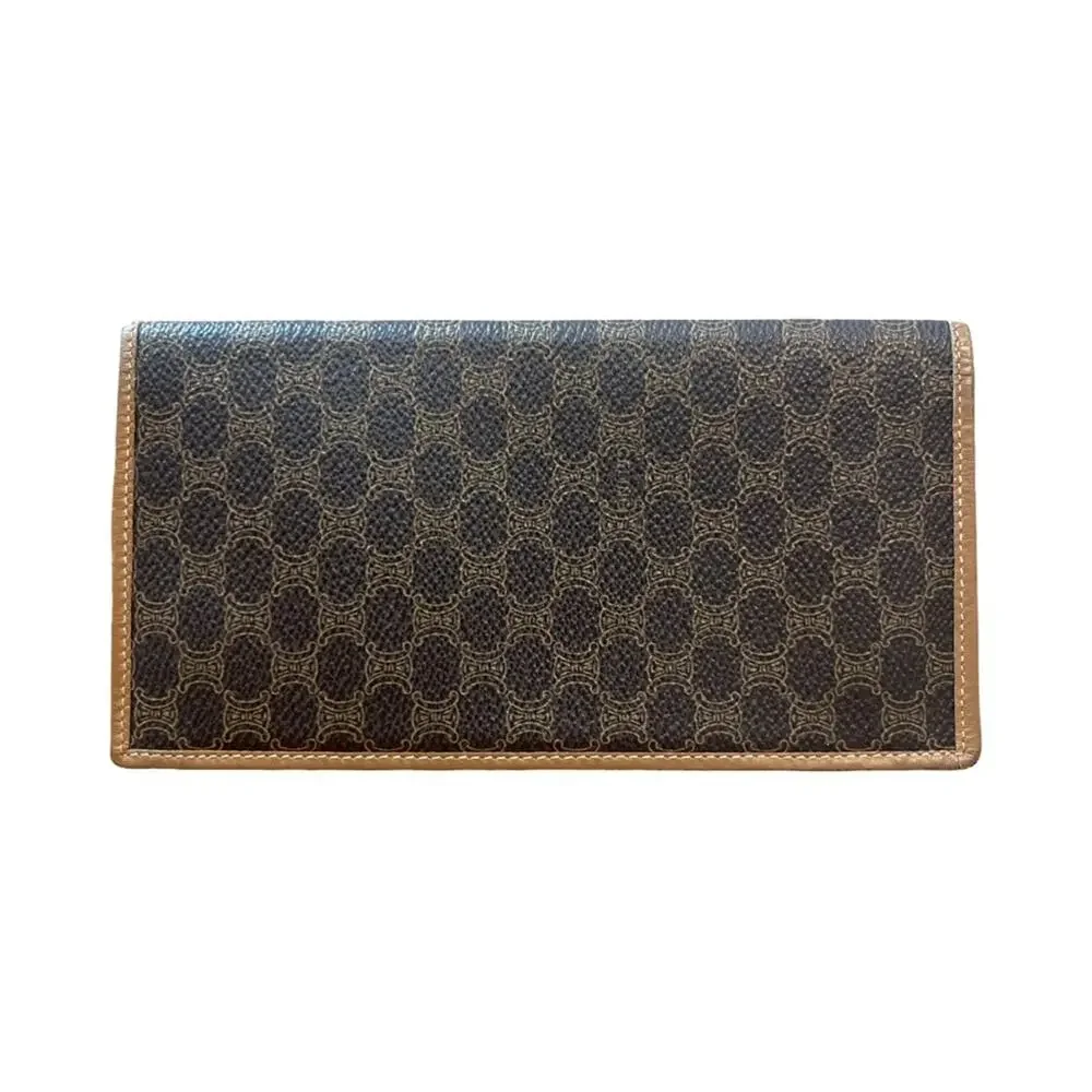Vintage Celine Macadam Long Wallet Tan Leather & Canvas Made in Italy - Picture 1 of 15